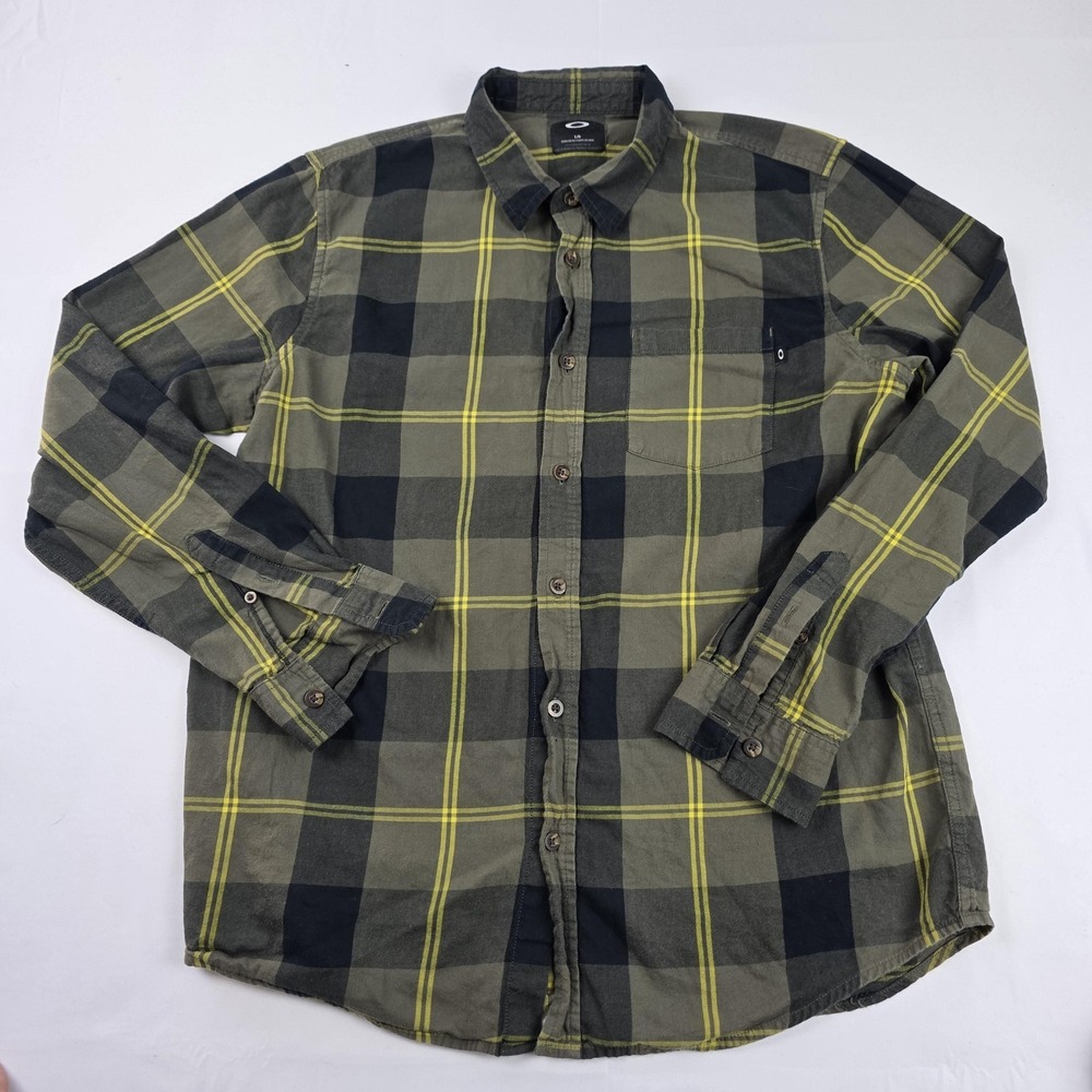 Oakley Shirt Mens Large Green Plaid Flannel Long Sleeve Button Up Casual